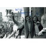 Autographed West Ham United 12 X 8 Photo B/W, Depicting Alan Taylor, Trevor Brooking And Billy Bonds