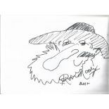 Ron Moody hand drawn Fagin doodle and autograph on 12 x 8 inch white card. Good condition. All