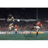 Autographed Gordon Hill 12 X 8 Photo Col, Depicting The Man United Winger Shooting At The