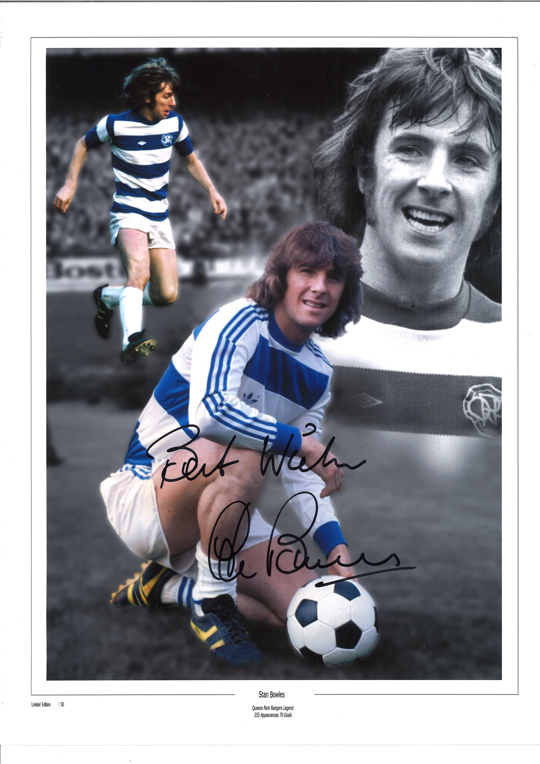 Stan Bowles Collage QPR Signed 16 x 12 inch football photo. Good condition. All autographs come with