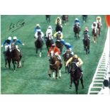 Lester Piggott Signed 16 x 12 inch horse racing photo. Good condition. All autographs come with a