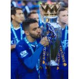 Riyad Mahrez Leicester City Signed 16 x 12 inch football photo. Good condition. All autographs