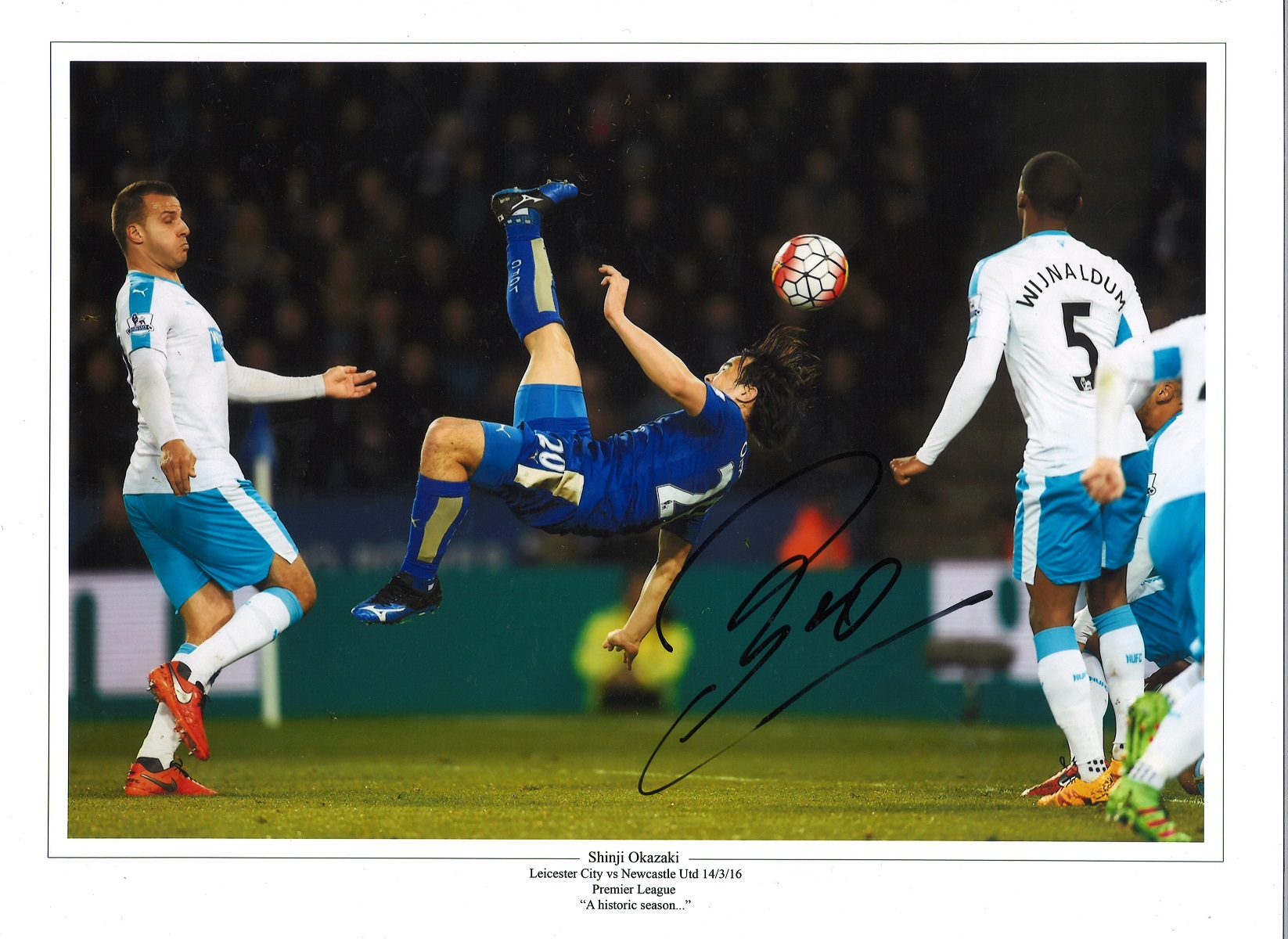 Shinji Okazaki Leicester City Signed 16 x 12 inch football photo. Good condition. All autographs