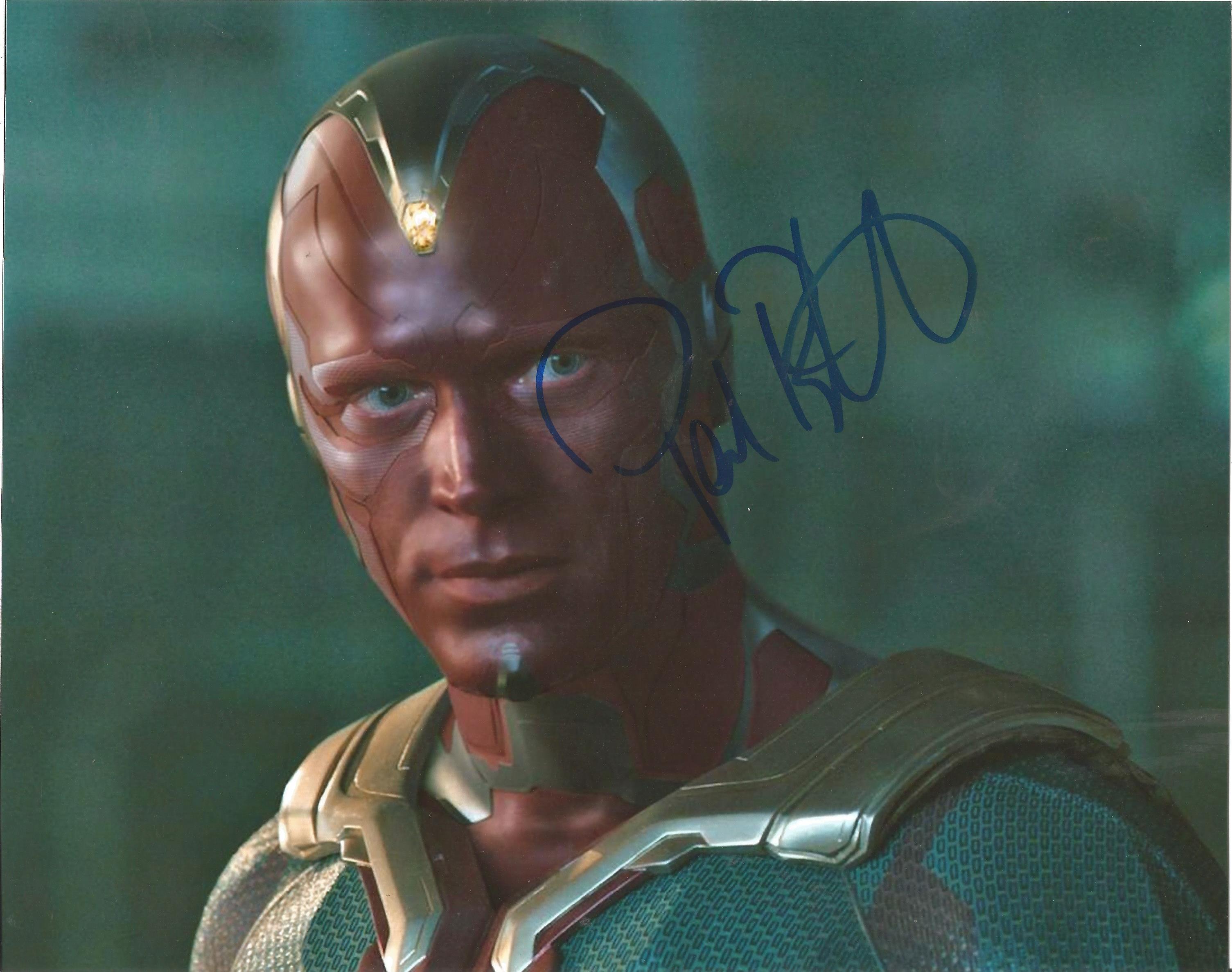 Paul Bettany signed 10x8 colour photo pictured in his role as Vision from Marvel film franchise.