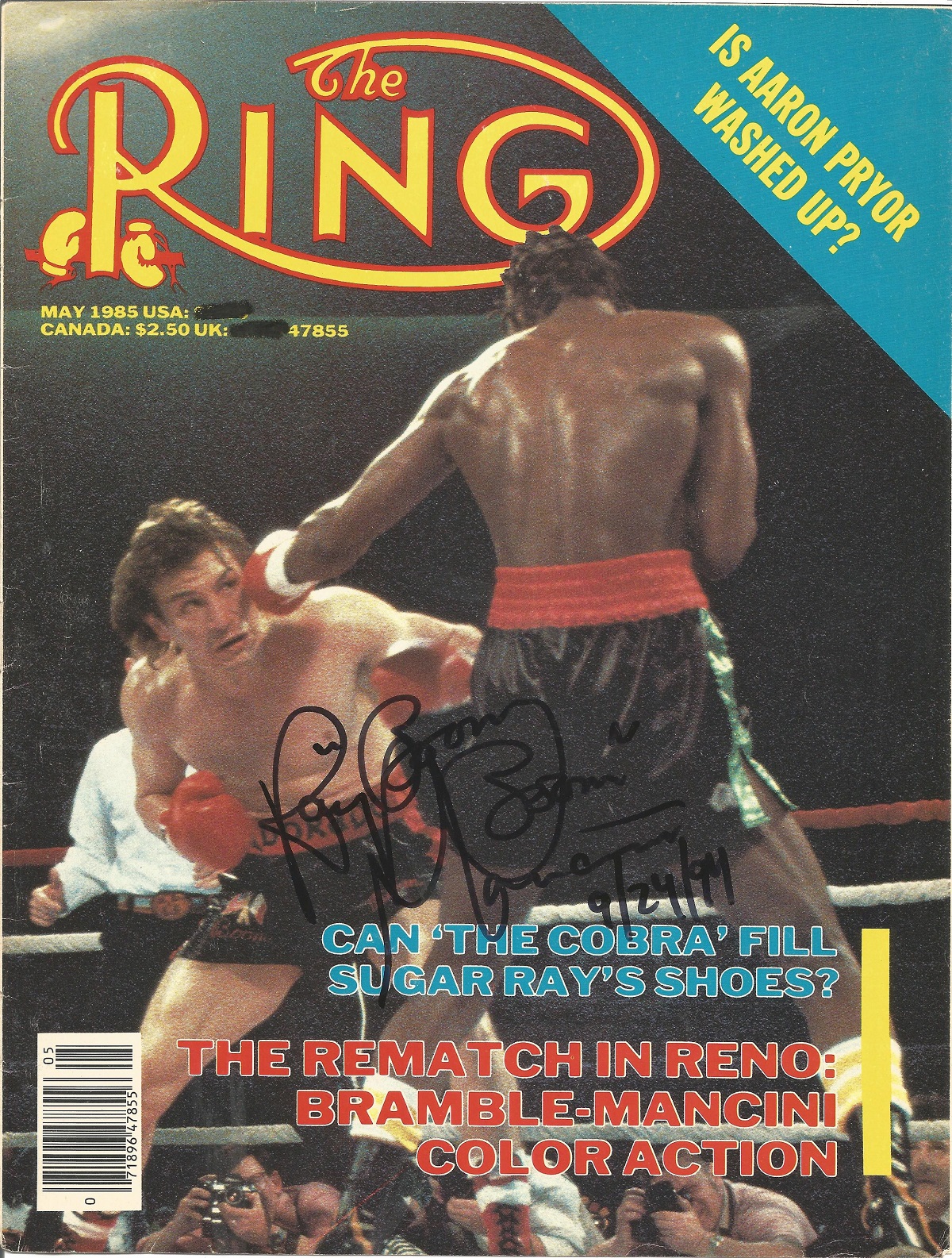 Boxing Ring Magazine cover 1985 Ray Boom Boom Mancini. Good condition. All autographs come with a