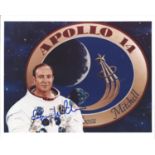 Apollo 14 Astronaut Edgar Mitchell Signed 8" x10" glossy photo, white space suit photo with