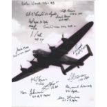 WW2 multiple signed 10 x 8 inc b/w Lancaster Photo. Signed by the following 16 Bomber Command