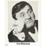 Les Dawson (1931 1993) English comedian, actor, writer, and presenter, who is best remembered for