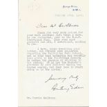 Antony Eden. T. L. S. , January 1944, Thanking His Correspondent For A Gift For The Raf Benevolent