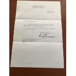 US President Harry S Truman typed signed letter 1956 on Federal Reserve notepaper