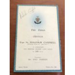 Malcolm Campbell signed 1931 Savoy Dinner menu