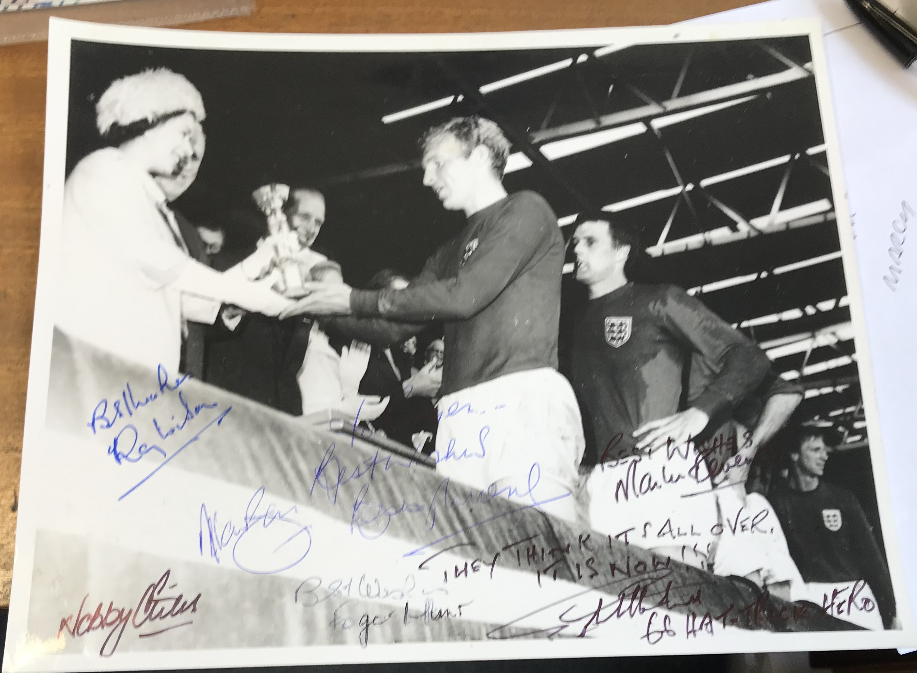 Bobby Moore multiple signed World Cup football photo