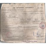 Korean Victoria Cross winner Kenneth Muir VC signed Jan 1950 Air Movement Authority form , fixed