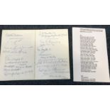 Victoria Cross and George Cross Menu Signed by 26 Vc's and 3 GC's Holders 1968