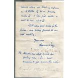 Great War Victoria Cross winner Brig Alfred Toye VC MC hand written letter, fixed to blue