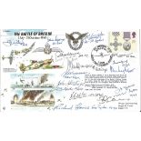 WW2 Multiple signed Battle of Britain aces signed 50th Ann cover. Battle of Britain Major Assault