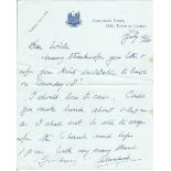 Field Marshall Allan Brooke hand written letter replying to Brig L Wieler on an invite to Lunch 1953