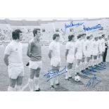 Autographed England 12 X 8 Photo - B/W, Depicting Players Lining Up Shoulder To Shoulder Prior To