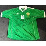 Football Northern Ireland v Norway 28. 02. 01 match issued multi signed jersey 17 signatures all