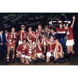 Autographed Man United 12 X 8 Photo - Col, Depicting Players Celebrating With The Fa Cup In Front Of