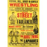 British Wrestling Vintage 1970s Poster From Festival Hall, Kirkby-In-Ashfield 20x30 Inc. Adrian