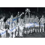 Autographed Stoke City 12 X 8 Photo - B/W, Depicting Players Celebrating With The League Cup At