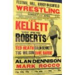 British Wrestling Vintage 1970s Poster From Festival Hall, Kirkby-In-Ashfield 20x30 Inc. Les Kellett