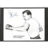 Boxing Sugar Ray Robinson signed 10x8 black and white print by the artist Jim Rogers. Sugar Ray