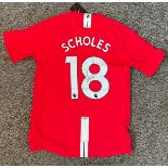 Football, Paul Scholes signed Manchester United Replica home shirt with tags, size Medium. Good