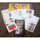 Stamp collection Glory folder includes 5 Israel FDC, 2 stock cards international and 4 packets of