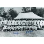 Football Autographed England 12 X 8 Photo B/W, Depicting Players & Coaching Staff Posing For