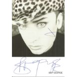 Boy George signed 6 x 4 b/w photo card in very good condition with slight discolouration on
