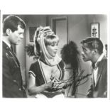 Larry Hagman signed 10x8 black and white photograph taken from the comedy sitcom I Dream of Jeannie.
