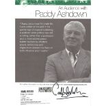 Paddy Ashdown signed Theatre flyer for an audience with. Good condition. All autographs come with