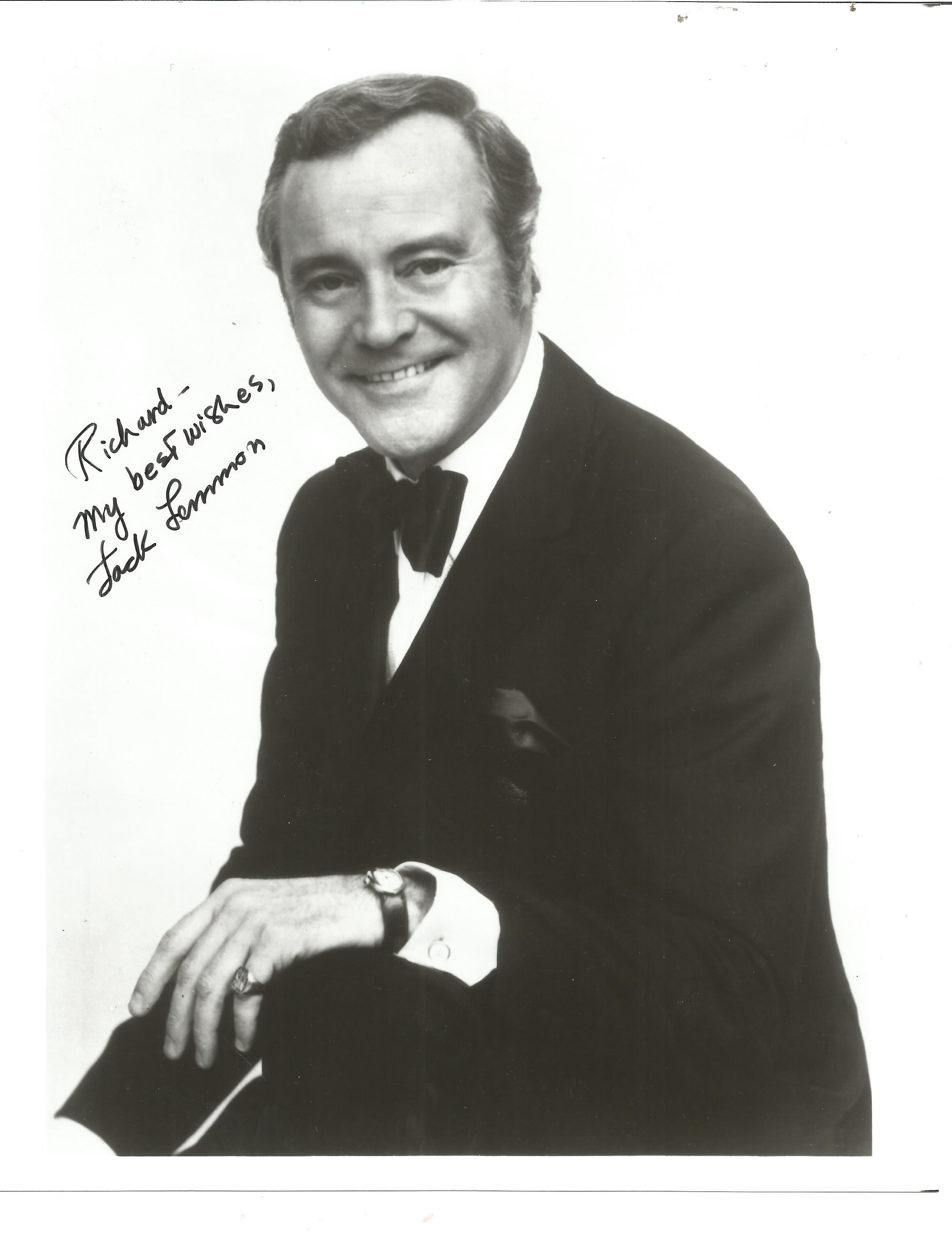 Jack Lemmon signed 10x8 black and white photo dedicated. Good condition. All autographs come with