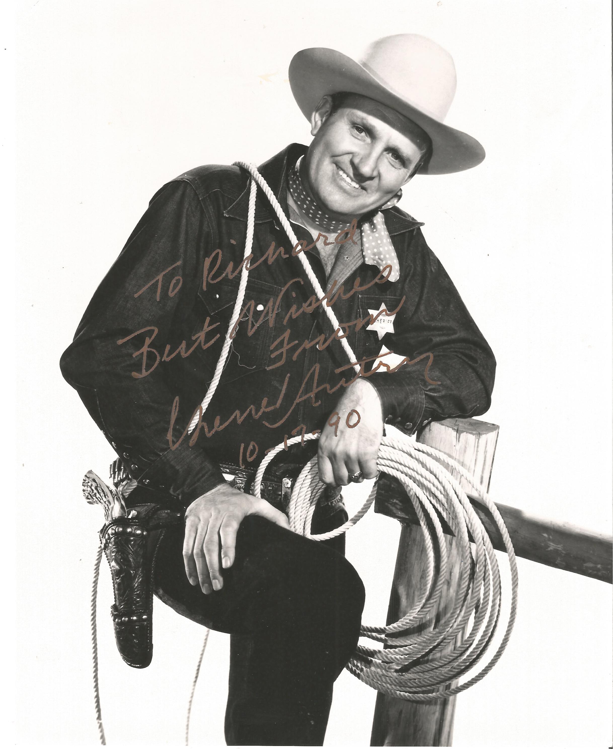 Gene Autrey signed 10x8 black and white photo dedicated. Good condition. All autographs come with