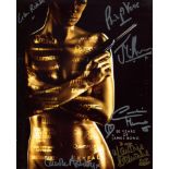 007 James Bond. 8x10 photo signed by SIX actors who have appeared in a Bond movie, to include