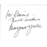Marjorie Yates signed album page. Marjorie Yates (born 13 April 1941) is a British actress best