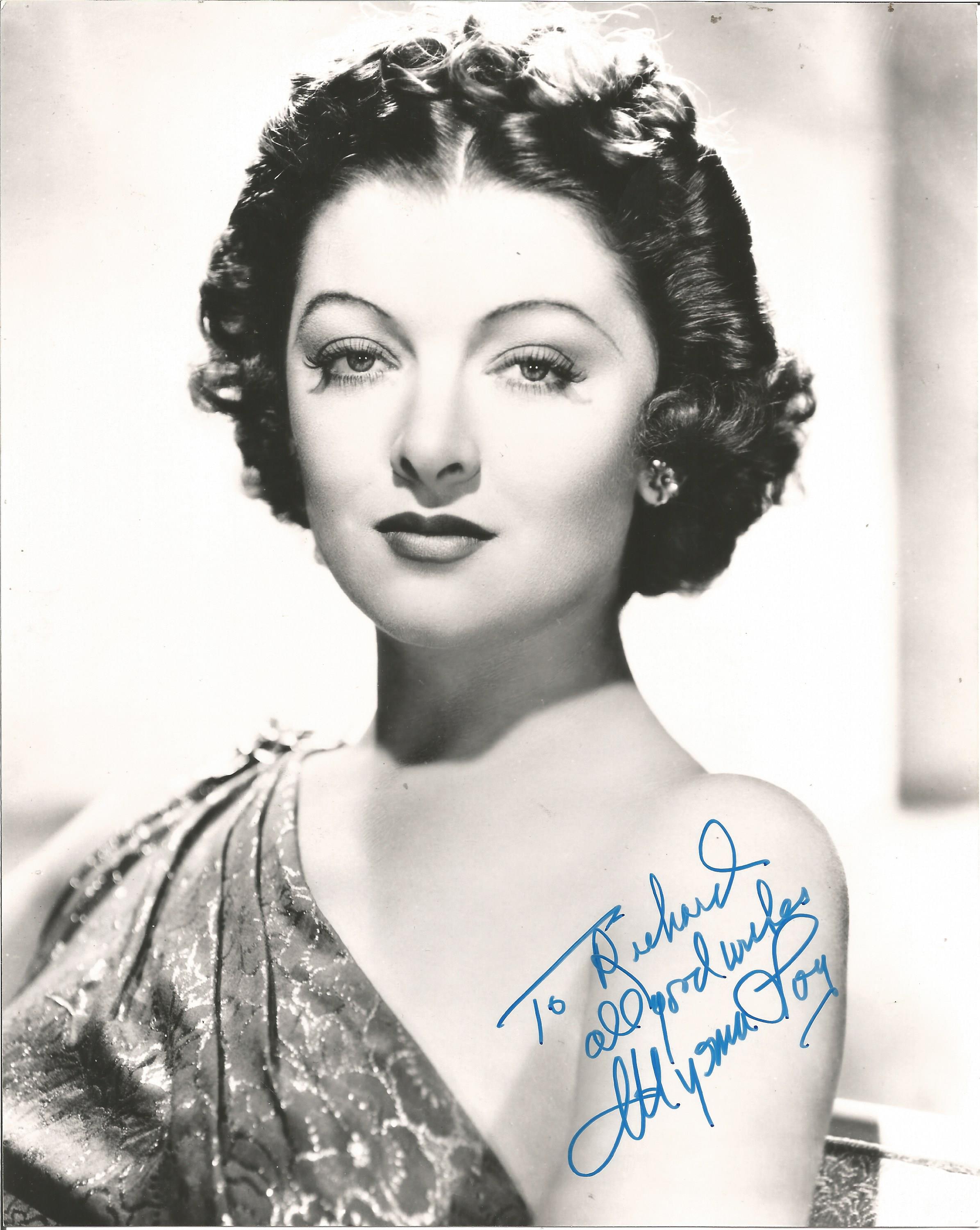 Myrna Loy signed 10x8 black and white photo dedicated. Good condition. All autographs come with a
