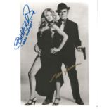 James Bond Britt Ekland and Mark Lawrence double signed 10 x 8 inch b/w photo. Good condition. All