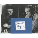Ernest Borgnine signature piece with 10x8 black and white Patrick Mcgoohan photo. Good condition.
