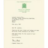 Clement Freud TLS, Typed signed letter Dated 14/07/81 House Of Commons Headed Paper. Good condition.
