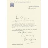 Prime Minister Edward Heath TLS, Typed signed letter Dated 16/07/81 House Of Commons Headed Paper.