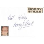 Football Nobby Stiles signed 6x4 white card. Good condition. All autographs come with a