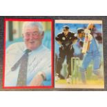 Cricket Owais Shah and David Shepherd signed magazine pages both affixed to A4 sheets. Good