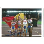 Olympics Olivia Borlee signed 6x4 colour photo of the Gold medallist in the women s 4x100