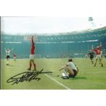 Football Geoff Hurst signed 12x8 colour photo pictured after scoring in the 1966 World cup final.