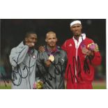 Olympics Athletics signed 6x4 colour photo signed by three medal winners of the 2012 400m Hurdles