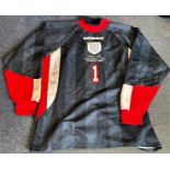 Football David Seaman signed England World Cup France 1998 replica Goalkeeper shirt XL. Good