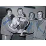 Autographed Rangers 8 X 6 Photo - B/W, Depicting Assistant Manager Jock Wallace And Players Dave